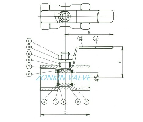 One-Piecce Ball Valve Drawing